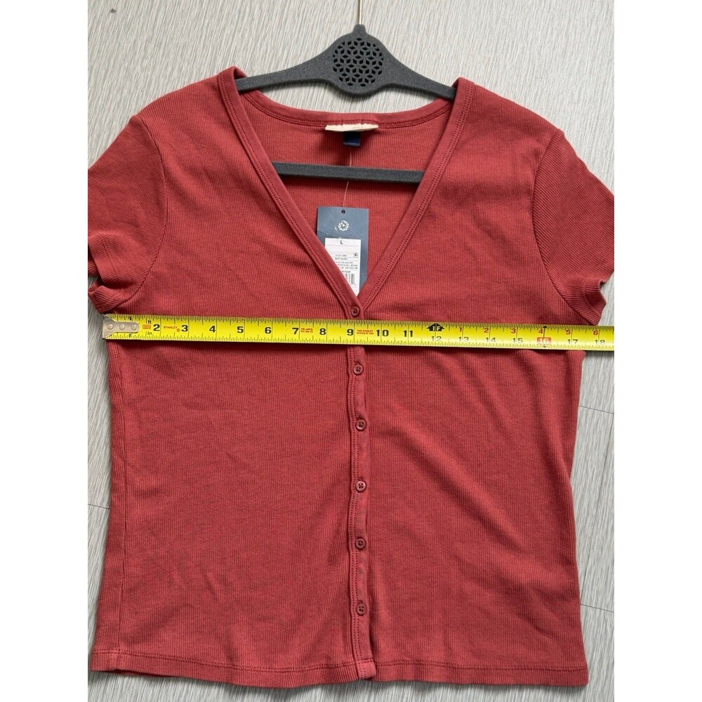 Universal Thread Ribbed Button Front Short Sleeve Top Rust Large NWT - Picture 6 of 9